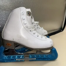 #40- Riedell Royal White Leather Figure Skates Ice Toe Pick Womens Juniors S J13