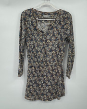 Zara Womens Dress Medium Floral Casual Button Front Lightweight Knit Beige Blue