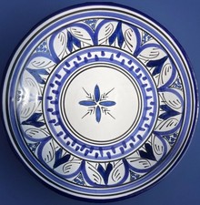 Tunart Plate Platter Tunisian Hand Painted Ceramic Blue & White 10" EUC