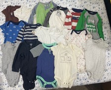 Boys 6-9  6-12 Months Lot 16 Pc Baby Clothes Bodysuits Grey Blue Green