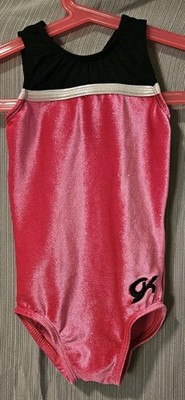 GK Elite LEOTARD Gymnastics Pink Black Sparkle Velour TANK Leo SIZE: CXS