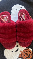 UGG Fluff Yeah Women's US 8 Burgundy Shearling Fur Slip-On Open Toe Slipper