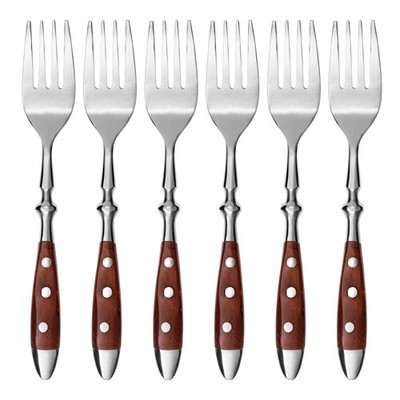 GRÄWE Dessertgabel, Serie Nürnberg, 6er Set, braune Griffe, Besteck Nachtisch