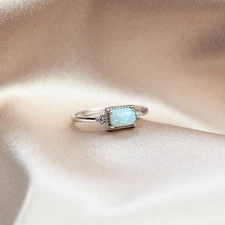 Fire Opal Ring Gemstone Ring Cubic Zirconia Stones 925 Sterling Silver