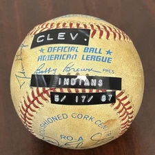 1987 Cleveland Indians Autograph Signed Ball 10 Signatures Vintage Baseball OALB