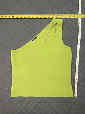 Express Body Contour One Shoulder womens Lime Green Crop Tank Top Medium Stretch