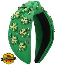 milramtob St. Patrick's Day Shamrock Headband Women Green Crystal