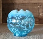 Antique FENTON Blue Daisy and Fern Crimped Opalescent Top Band 4.5 inch Vase