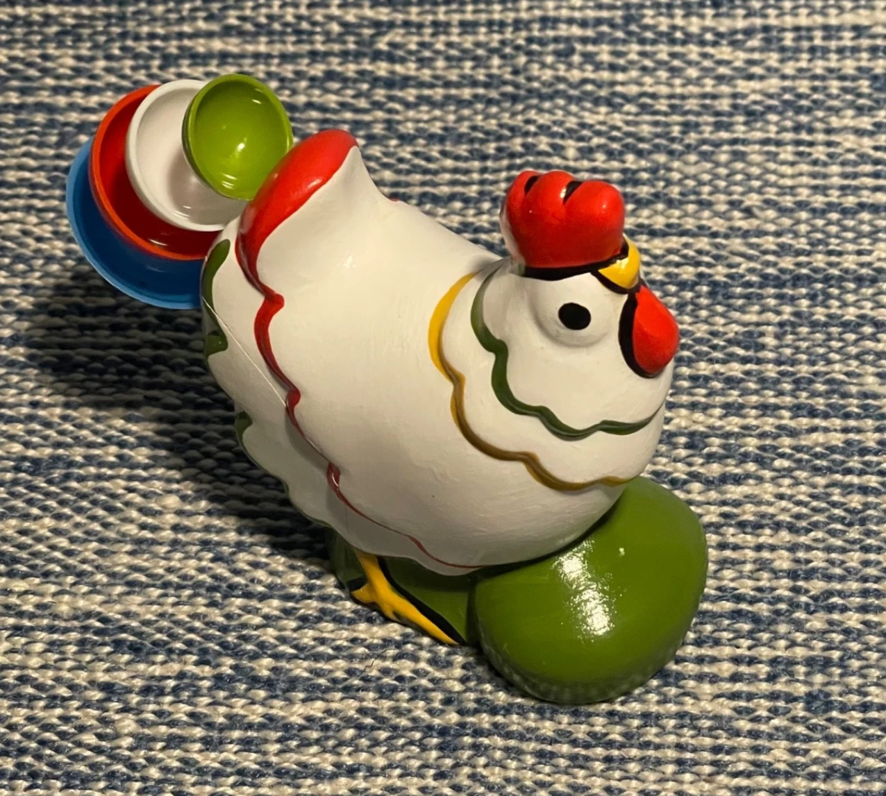 Ceramic Chicken Rooster Measuring Spoon Holder Hand Painted Kitschy Artist Sign