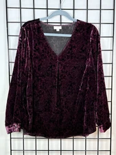 J. Jill Velvet Paisley Blouse Womens M Purple WhimsiGoth Romantic FairyGrunge