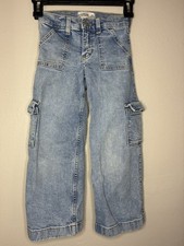 Abercrombie Kids Girls 5/6 Long High Rise Wide Leg Cargo Y2K Skater Jeans
