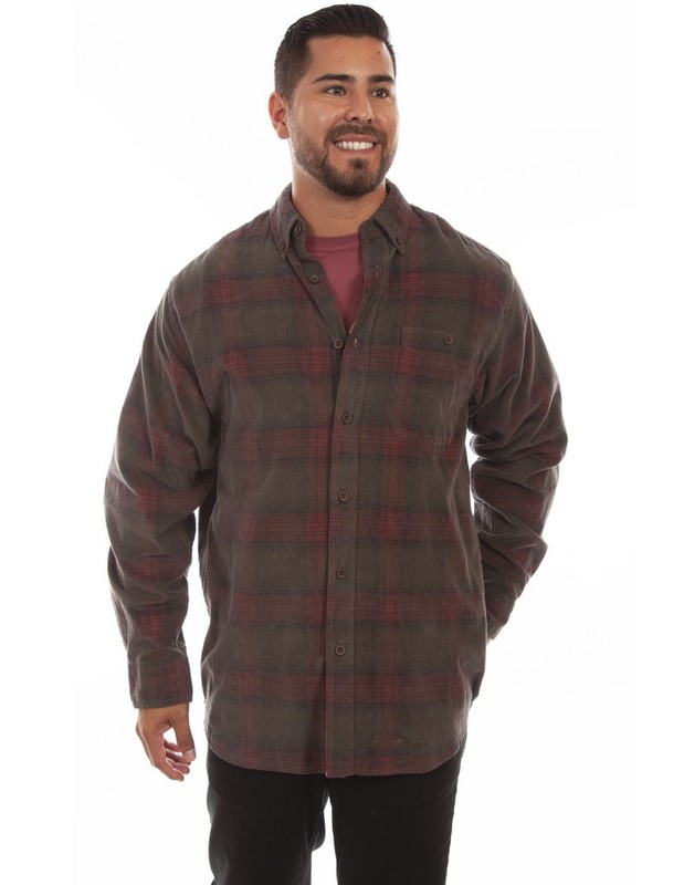 Scully Western Shirt Mens L/S Corduroy Plaid XLT Vintage Green F0_5263 CLEARANCE