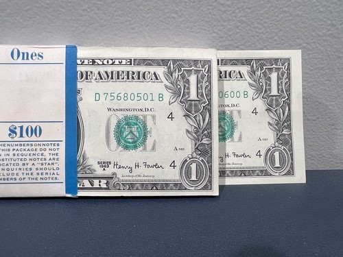100 Consecutive 1963a $1 Federal Reserve Notes in BEP Strap Uncirculated D-B