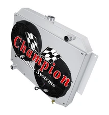 RS Champion 4 Row Radiator,12" Fans,Shroud - 1966 - 1969 Dodge Polara V8 Engine