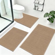 Bathroom Rugs Set 3 Piece with U-Shaped Contour, Ultra Thin Bath Mat Non