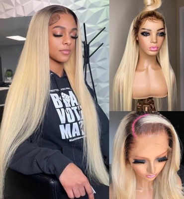 Smartinnov 1B613 Ombre Blonde Lace Front Wig 26 Inch Black Root Human Hair Pre