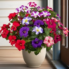 19 Inch Artificial Fake Flowers for Outdoor,4 Pcs Faux Silk Petunias Spring F...