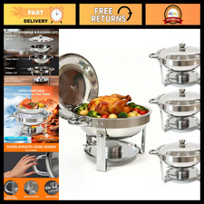4-Pack 6QT Stainless Steel Round Chafing Dishes Set - Buffet Food Warmers with L