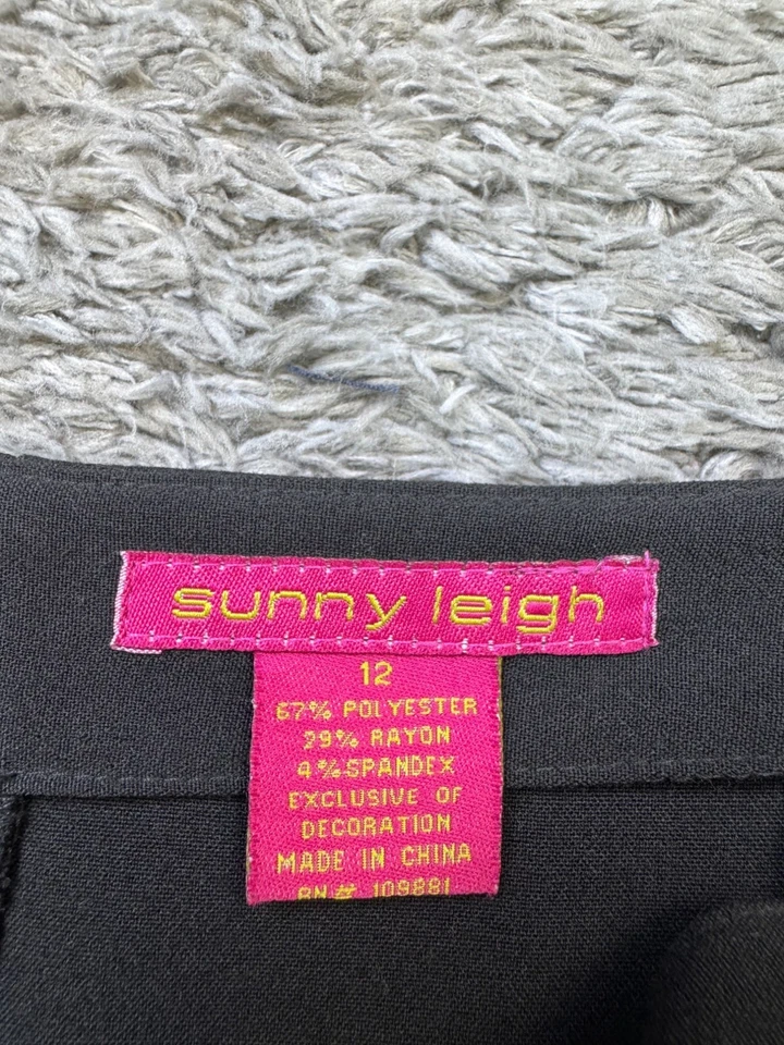 Sunny Leigh Skirt Women 12 Belle Russe Black Floral Embroidered Flared A-Line - Image 3 of 4