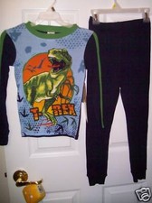 Dinosaur TRex Green Blue Long Pajama PJ 2 Piece Set Boys Size 4 NWT