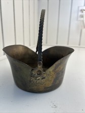 Vintage Solid Brass Basket for Flowers or Fruits with Grapes and Leaves Handle