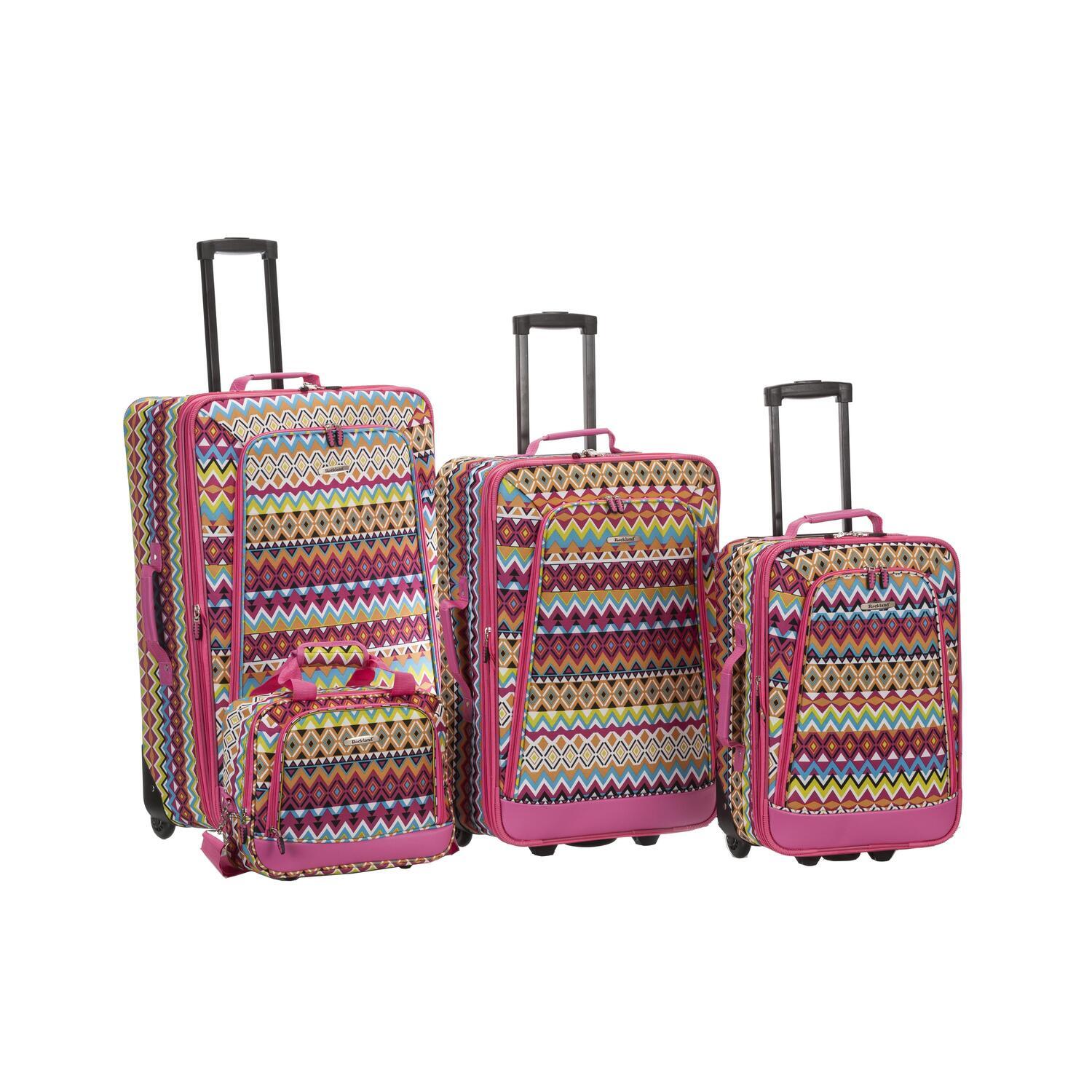 Rockland Luggage 4pc Set Tribal Ethnic Print Softside Suitcases F106