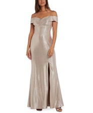 Nightway Cold-Shoulder Foil Gown Champagne/Gold Size 6 129