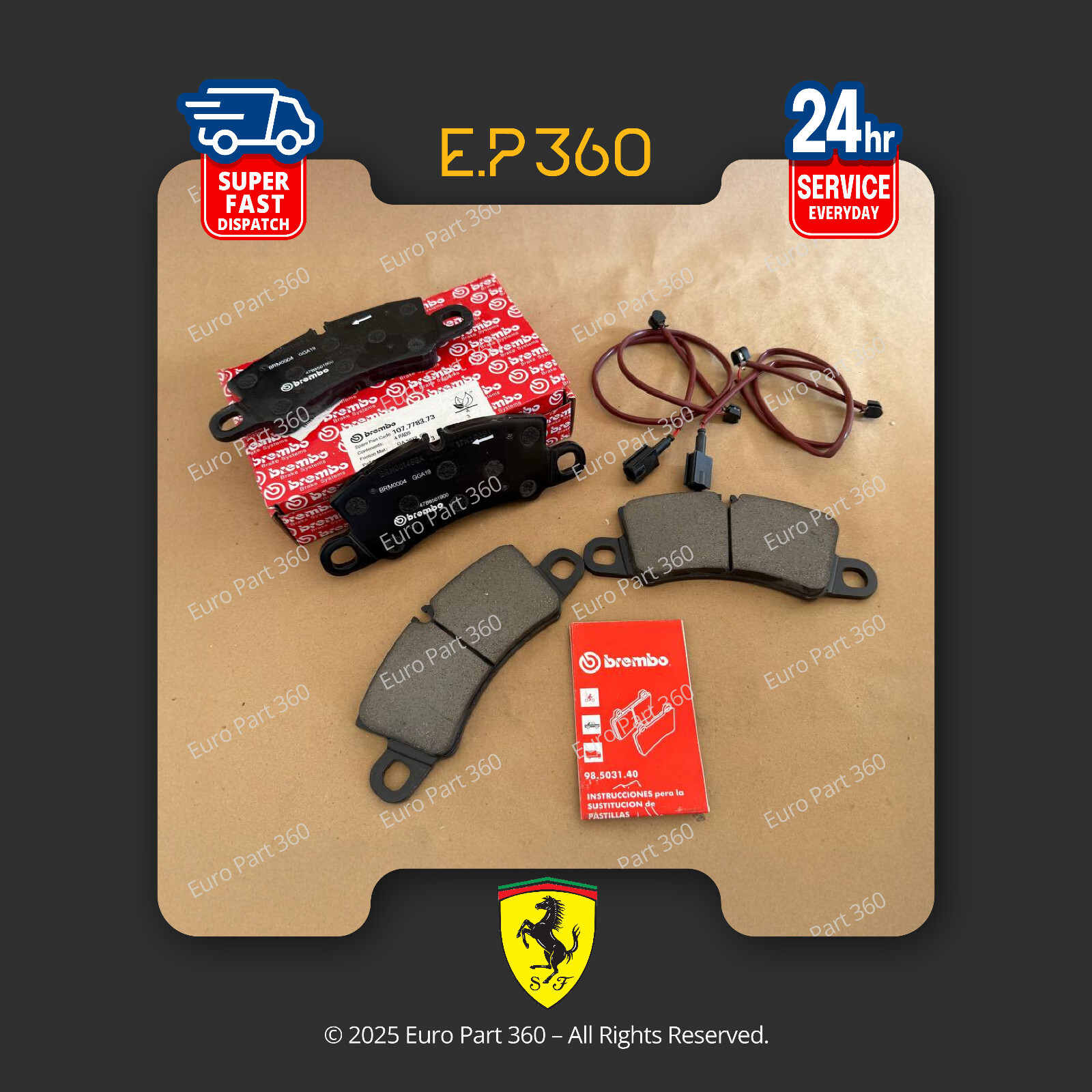 FERRARI F8 488 GTB PISTA SPIDER REAR BRAKE PADS SET WITH SENSORS 70003759