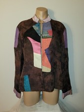 Chicos 2 Large 12-14 Brown Floral Patchwork Kimono Style Long Sleeve Jacket