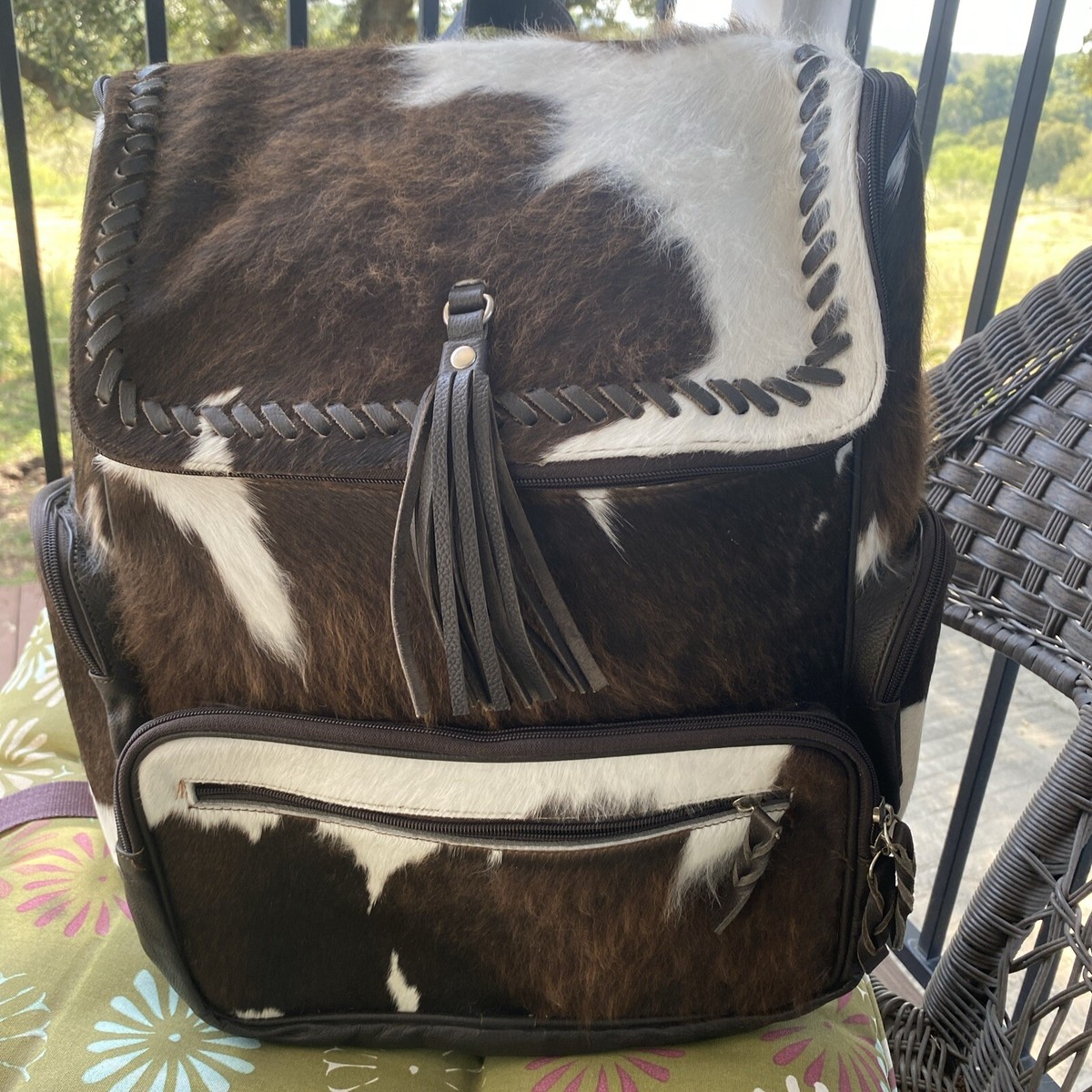 Large cowhide backpack Large Tan Cowhide Backpack – Valley Creek Market main image 4