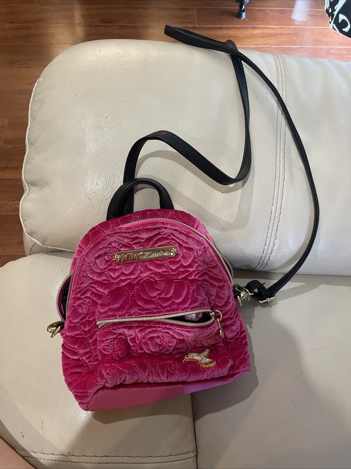 Betsey Johnson Pink Velvet mini backpack Shoulder pur… Gem