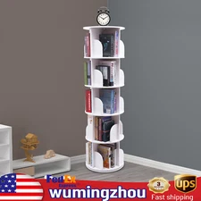 360° Rotating 5 Tiers Bookshelf Bookcase Storage Shelf Freestanding Display Rack