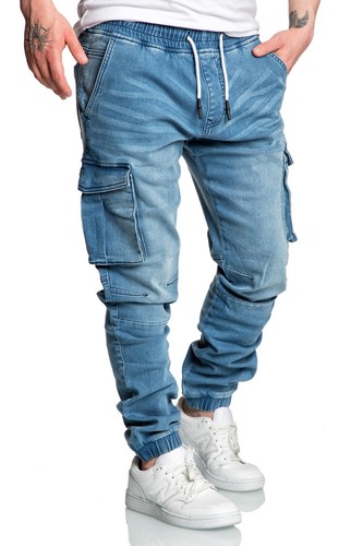 Herren Sweathose in Stretch Denim Männer Cargo Jogging Jeans 7024 - Bild 3 von 13