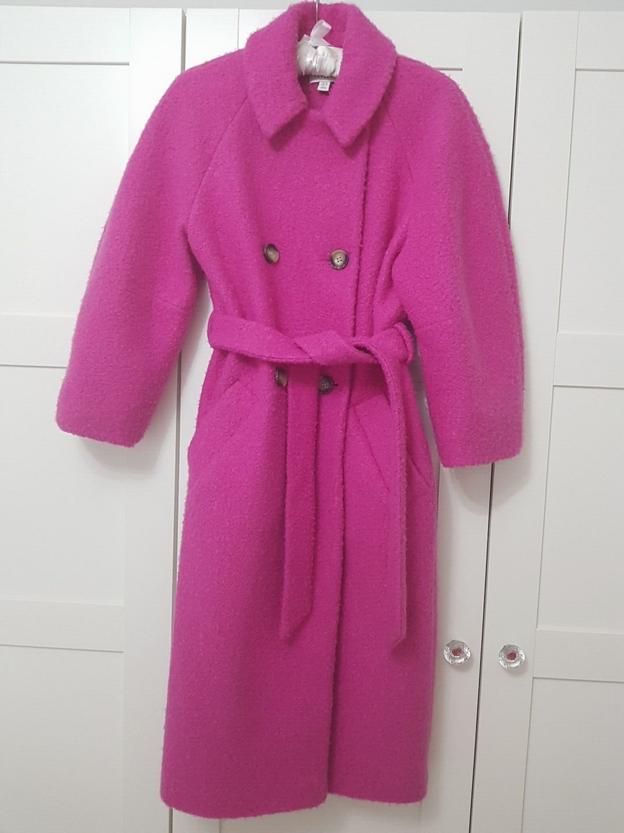 Pink Long Belted Teddy Coat from Topshop Size UK