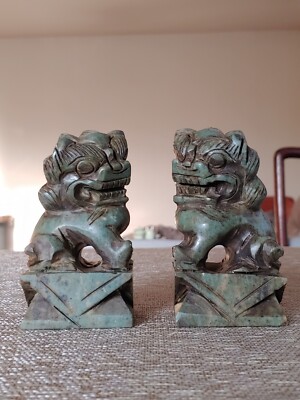 清代寿山石雕狮子镇纸Pair Chinese Shoushan Stone Sculpture Foo Dog