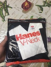 RARE Vintage 3-Pack Hanes V-Neck T Shirt Men SIZE LARGE 1988 NOS SEALED