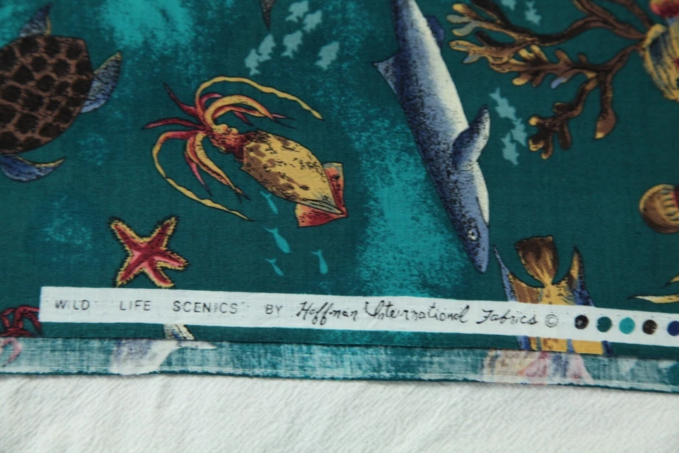 Tela Hoffman 5Y+ x 44" Vintage Wild Life Scenics océano playa peces tropicales Foto 3 de 4