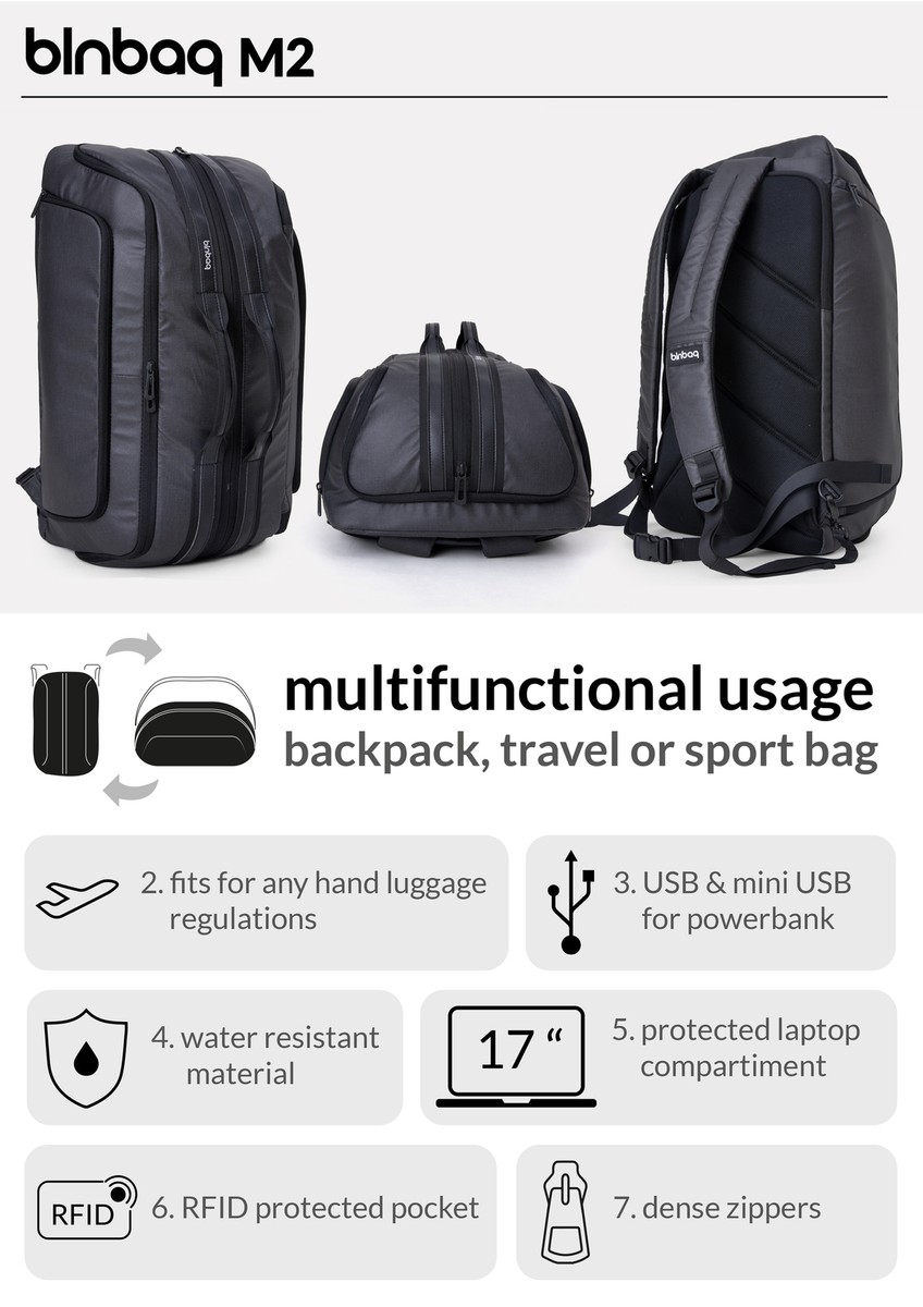 blnbag M2 Rucksack Reisetasche Handgepäck Laptopfach, 56 cm