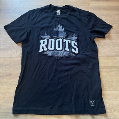 Roots Canada T Shirt Mens XS Black Logo Graphic Short Sleeve Tee