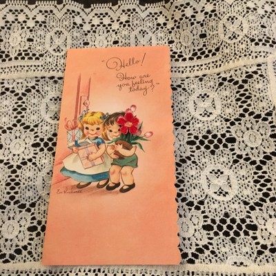 Vintage Greeting Card Get Well Cute Kids Flowers Eve Rockwell