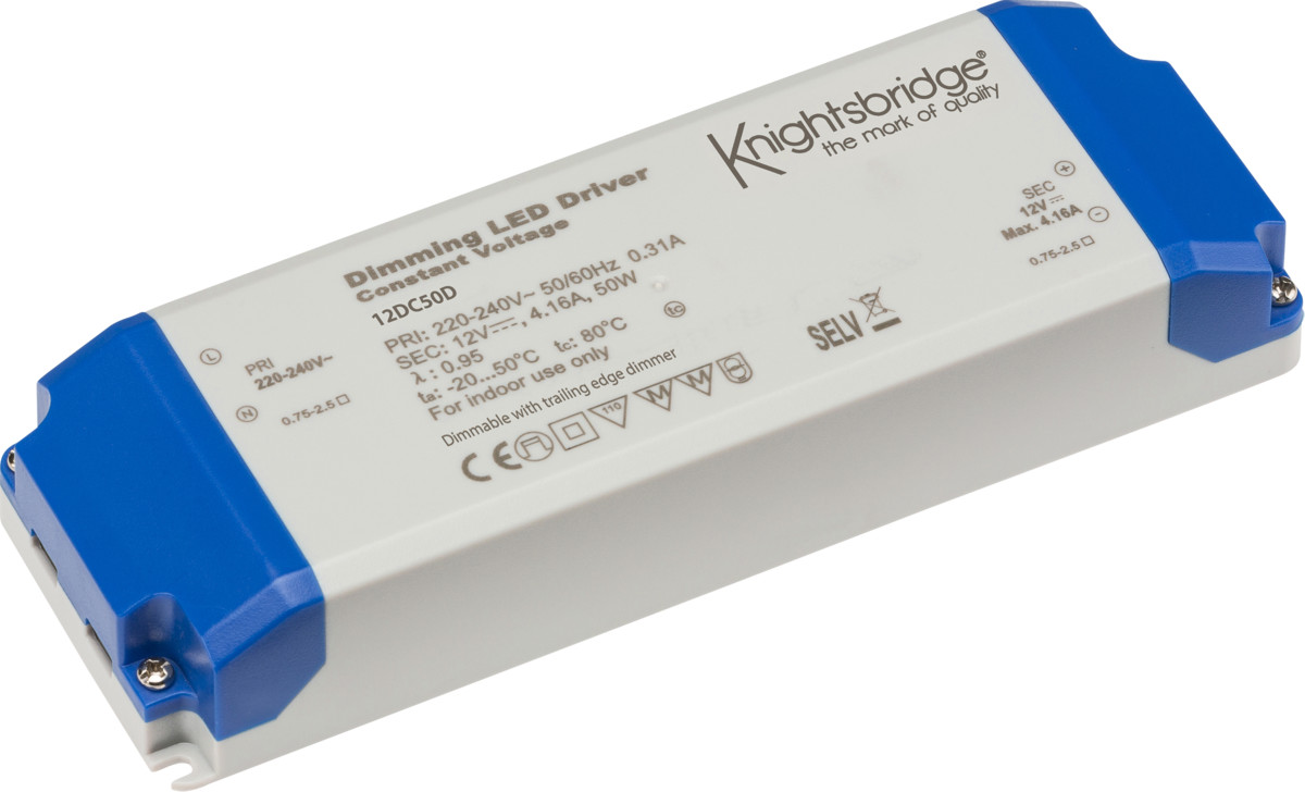 Knightsbridge IP20 12V 50W DC Dimmable LED Driver - Constant Voltage 12DC50D