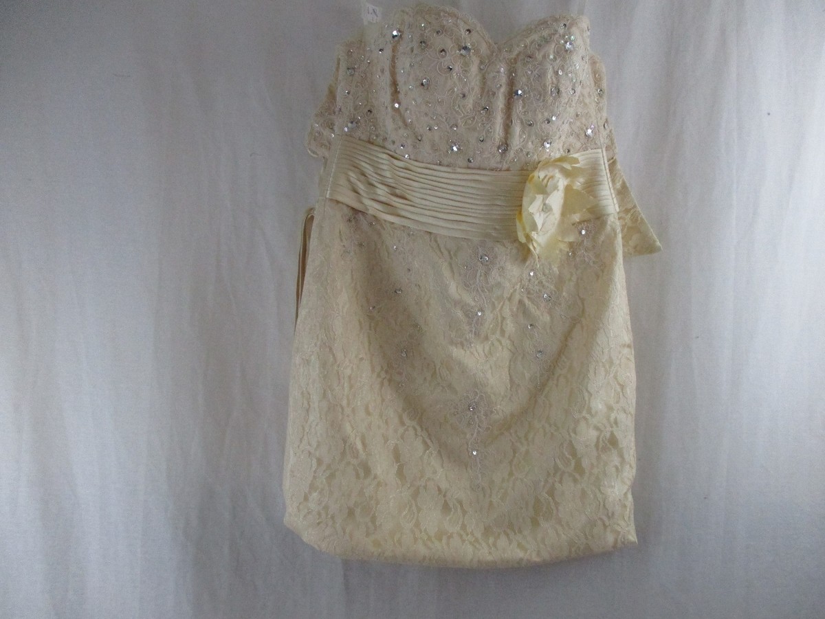 Women's Beige Strapless Knee Length Beaded Lace Formal Evening Prom Dress  +P-3 | eBay