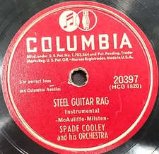 SALE 1947 Spade Cooley & Orch. G+ 78 RPM 10 inch Columbia 23097 Steel Guitar Rag