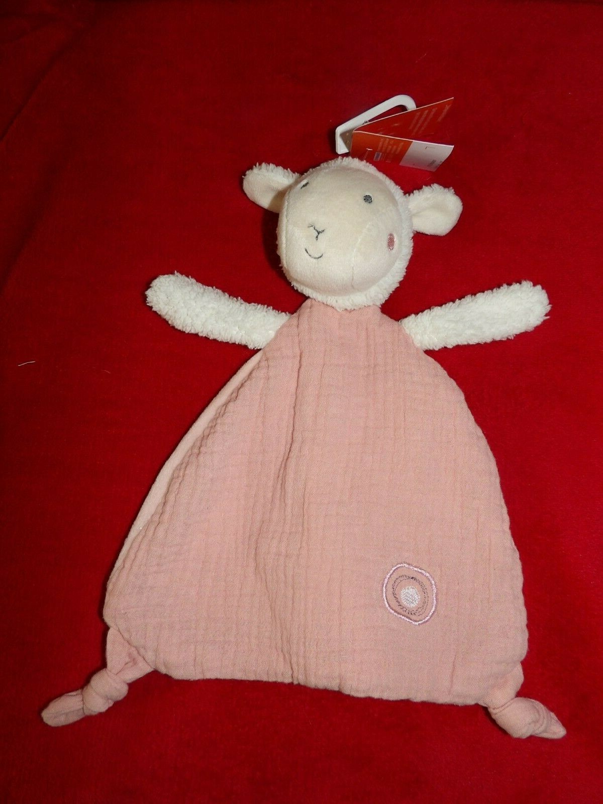 Doudou plat PUSBLU mouton beige le premier secret de tendresse de bébé