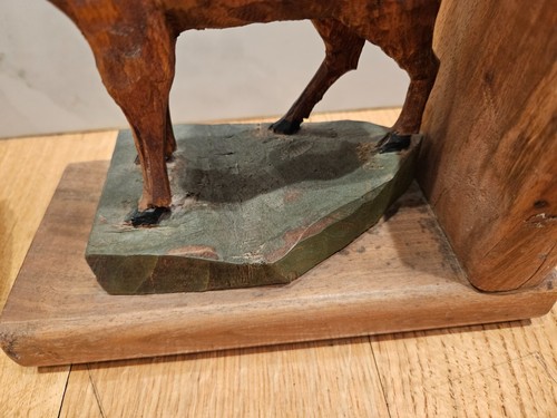 VTG 1940's Hand Carved Wooden Big Game Bookends • Art • Originals Deer Goat Buck - Picture 14 of 19