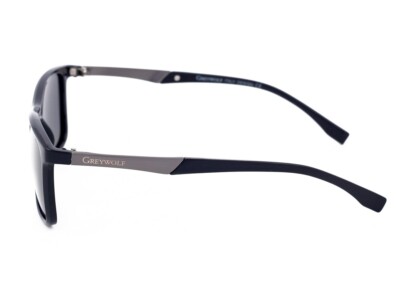 Grey Wolf polarisierte Sonnenbrillen schwarz Kunststoff grau quadratisch Metallscharniere Herren Sonnenbrille