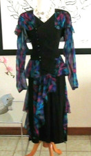 Black  sheer abstract print dinner evening suit Vintage 1980s by POPOF  15-16