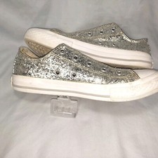 Converse All-Star Sneakers GIRLS SILVER Glitter NEW STRINGS Size 2 659217C