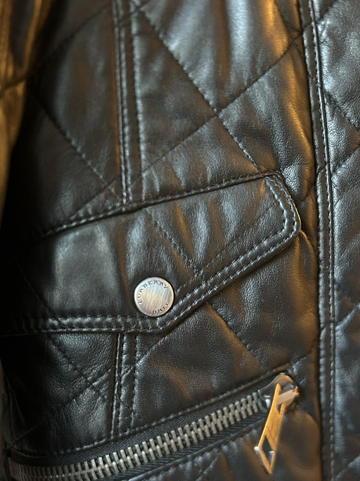 Burberry Black Leather Quilted Biker Jacket image 4