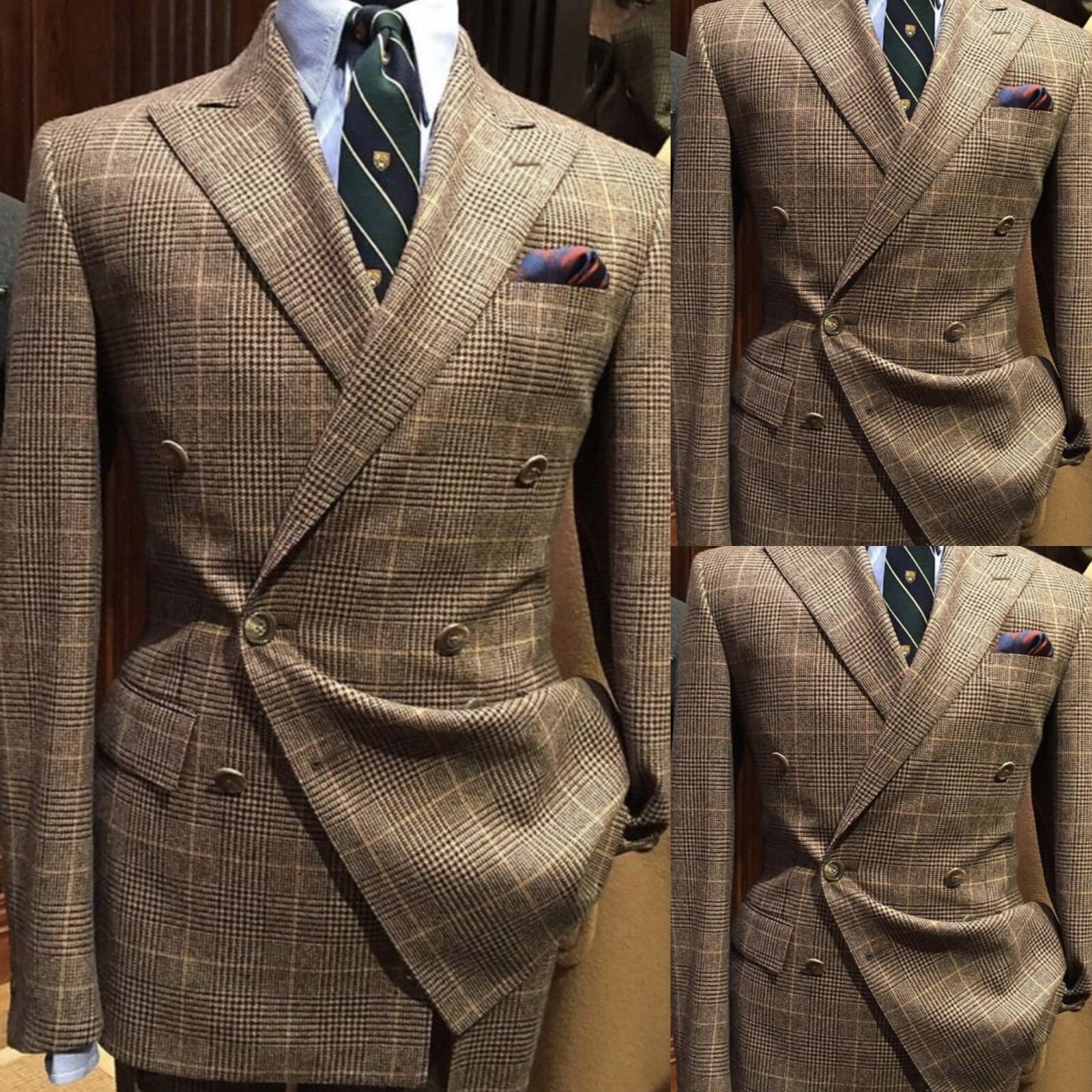 2 Pcs Double Breasted Wide Peak Lapel Jacket Coat Business